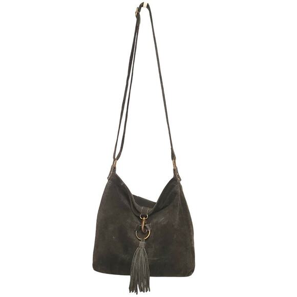 Lisa Leonard Leather Fringe "My Soul is Strong and Brave" Hobo Crossbody Bag - Picture 1 of 9